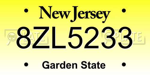 8ZL5233 New Jersey License Plate