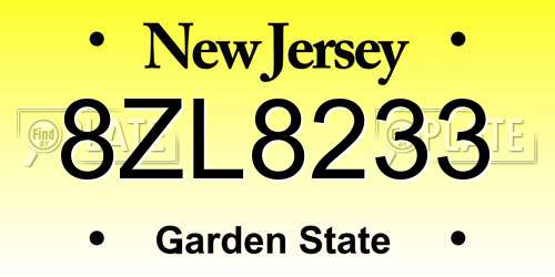 8ZL8233 New Jersey License Plate