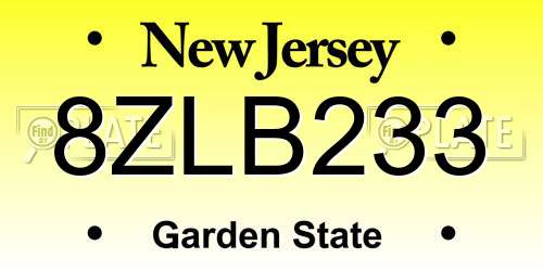 8ZLB233 New Jersey License Plate