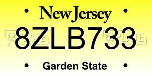 8ZLB733 New Jersey License Plate