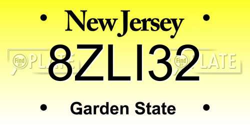 8ZLI32 New Jersey License Plate