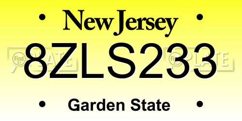 8ZLS233 New Jersey License Plate