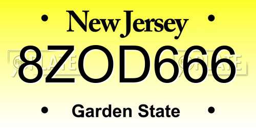 8ZOD666 New Jersey License Plate