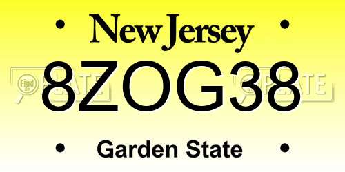 8ZOG38 New Jersey License Plate
