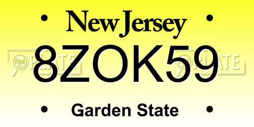 8ZOK59 New Jersey License Plate