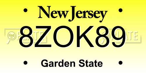 8ZOK89 New Jersey License Plate