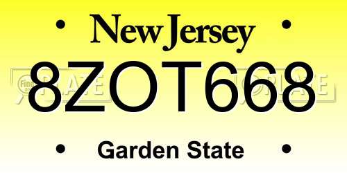 8ZOT668 New Jersey License Plate