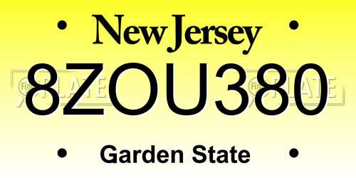 8ZOU380 New Jersey License Plate