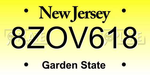 8ZOV618 New Jersey License Plate