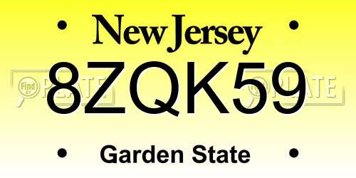 8ZQK59 New Jersey License Plate