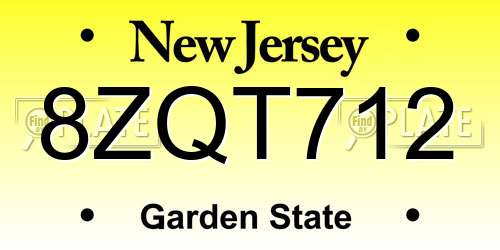 8ZQT712 New Jersey License Plate