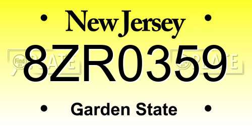 8ZR0359 New Jersey License Plate