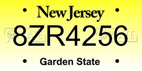 8ZR4256 New Jersey License Plate