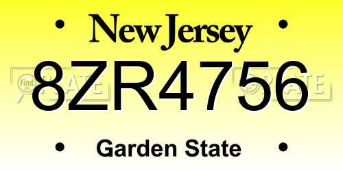 8ZR4756 New Jersey License Plate