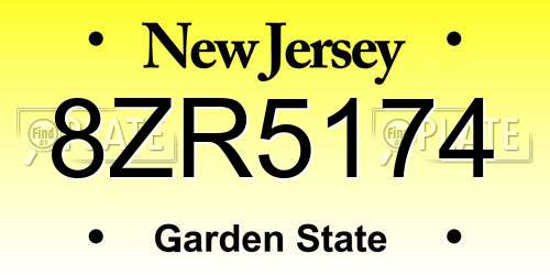 8ZR5174 New Jersey License Plate
