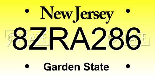 8ZRA286 New Jersey License Plate