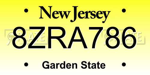 8ZRA786 New Jersey License Plate
