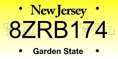 8ZRB174 New Jersey License Plate