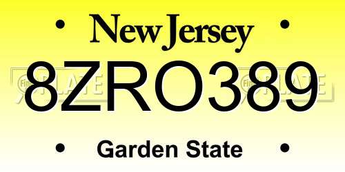 8ZRO389 New Jersey License Plate