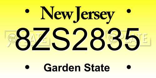 8ZS2835 New Jersey License Plate