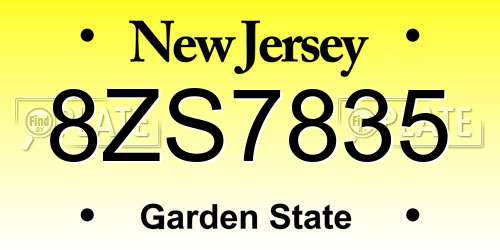 8ZS7835 New Jersey License Plate