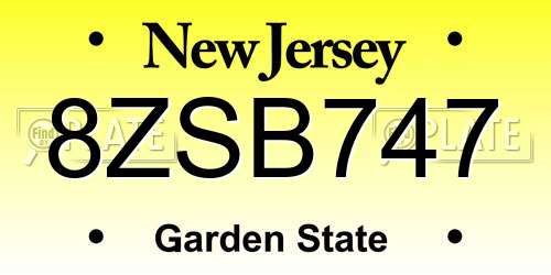 8ZSB747 New Jersey License Plate