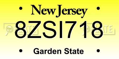 8ZSI718 New Jersey License Plate