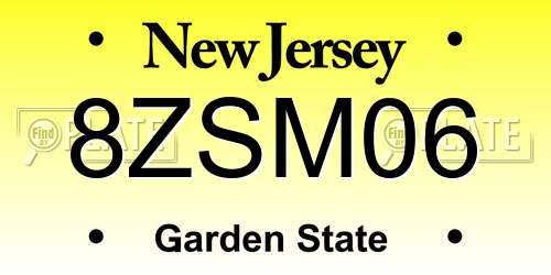 8ZSM06 New Jersey License Plate