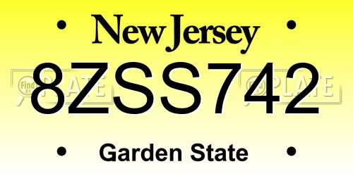 8ZSS742 New Jersey License Plate