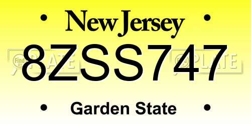 8ZSS747 New Jersey License Plate