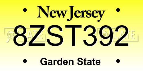 8ZST392 New Jersey License Plate