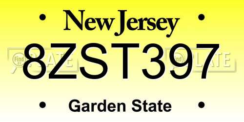8ZST397 New Jersey License Plate