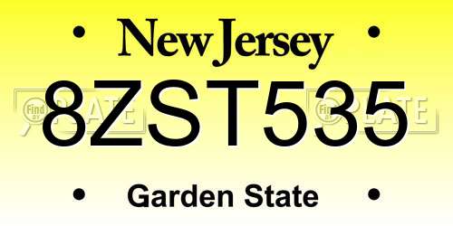 8ZST535 New Jersey License Plate