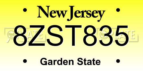 8ZST835 New Jersey License Plate