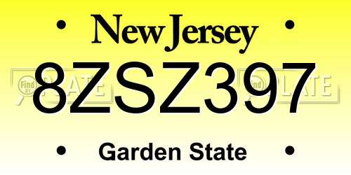 8ZSZ397 New Jersey License Plate