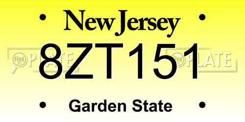 8ZT151 New Jersey License Plate
