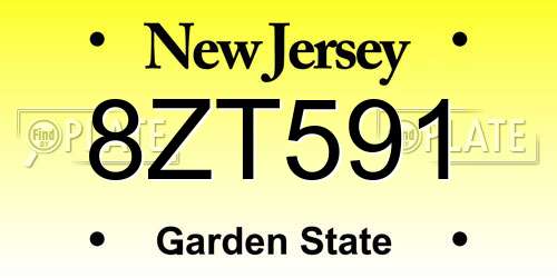 8ZT591 New Jersey License Plate