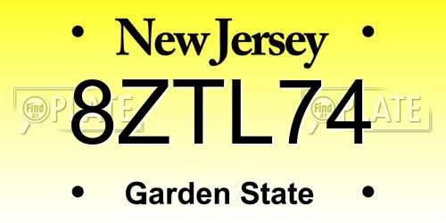 8ZTL74 New Jersey License Plate