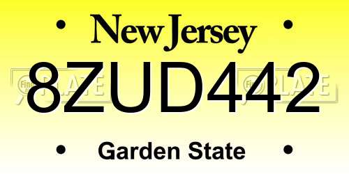 8ZUD442 New Jersey License Plate