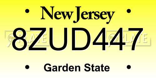8ZUD447 New Jersey License Plate