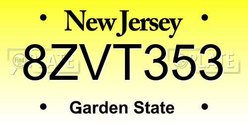 8ZVT353 New Jersey License Plate