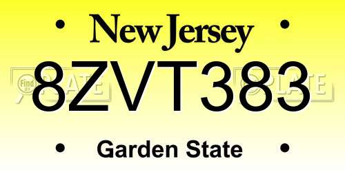 8ZVT383 New Jersey License Plate
