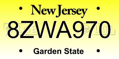 8ZWA970 New Jersey License Plate