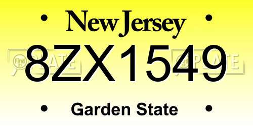 8ZX1549 New Jersey License Plate