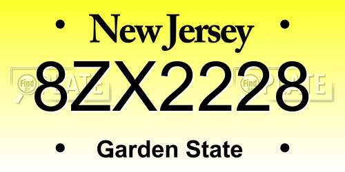 8ZX2228 New Jersey License Plate