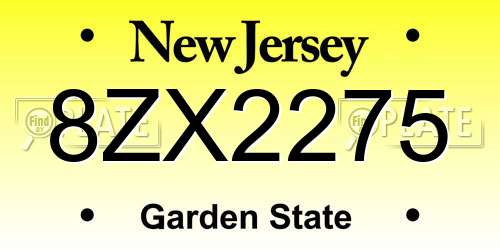 8ZX2275 New Jersey License Plate