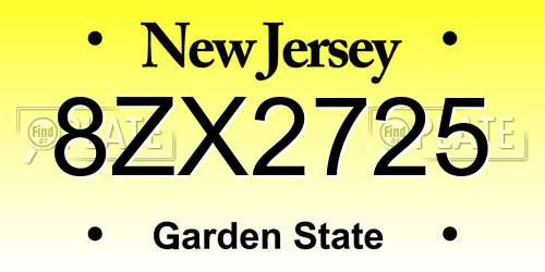 8ZX2725 New Jersey License Plate