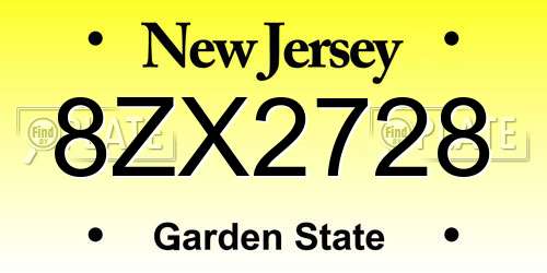 8ZX2728 New Jersey License Plate