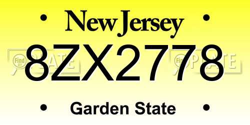 8ZX2778 New Jersey License Plate