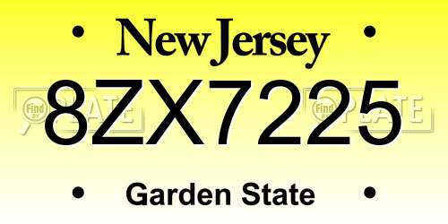 8ZX7225 New Jersey License Plate